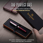 Scriveiner Personalized Luxury EDC Fountain Pen (Medium), Stunning Matt Red Pocket Pen, Chrome Finish, Schmidt German Nib, Best Engraved Fountain Pen Gift Set for Men & Women, Name Engraving
