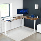 VIVO Electric Corner 84 x 63 inch L-Shaped Standing Desk, Memory Height Adjustment, Rustic Vintage Brown Top White Frame, DESK-E3CTWN-84
