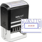 MaxMark Large Self-Inking Rubber Date Office Stamp with Paid Phrase & Date - Blue/Red Ink, 12-Year Band - Style 5