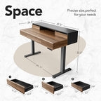 HUANUO Standing Desk with Drawers, 48 Inches Electric Height Adjustable Desk with Storage, Whole-Piece Board Sit Stand Up Desk with Monitor Shelf, Black Walnut