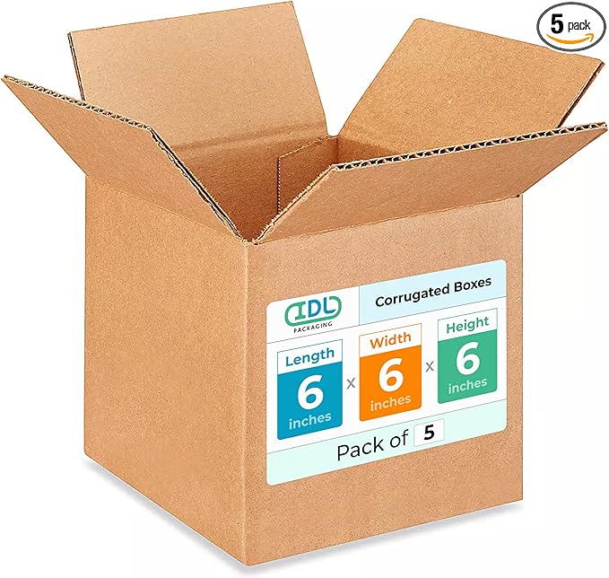 Small Cube Moving & Shipping Boxes 6 x 6 x 6 inches (5-Pack) - Extra Strength 200 lb vs Regular - Corrugated Moving Boxes for USPS/FEDEX - Packing Box for Moving - Cardboard Box by IDL Packaging