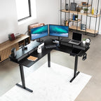 VIVO Electric 2-Tier Corner L-Shaped 63 x 55 inch Standing Desk, Height Adjustable, Memory Controller, Black Top Black Frame, Dark Gray Drawers, DESK-E3CVB