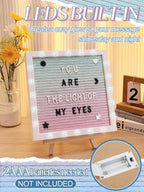Changeable Felt Letter Board with LED Lights - 10×10" Message Custom Signs & Wood Stand & 450 Letters, Poster Board for Valentine's Day/Baby/Pregnancy Announcement/Classroom Wall Decor Gifts, Gradient
