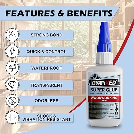CYAFIXED Professional Grade Cyanoacrylate Super Glue, Super Thin Viscosity CA Glue for Woodworking, 4 oz. Value Pack - Instant Adhesive for Woodturning, Pen Turning, Finish & Hobby