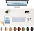 Aothia Dual-Sided Desk Mat - Leather & Cork Desk Protector, Large Mouse Pad & Writing Pad, Waterproof, Off-White (35.4" x 15.7")