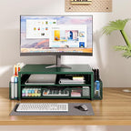 OPNICE Desk Organizers and Accessories, 2-Tier Computer Monitor Stand Riser with Drawer and 2 Pen Holders, Laptop Stand, Office Desk Accessories for Office Supplies, Dark Green