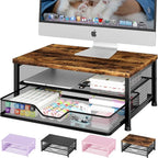 OPNICE Wood Computer Monitor Stand Riser, Desk Organizer with Drawer, Laptop Stand, Office Desk Accessories & Workspace Desktop Organizers Storage for Office Supplies(Brown)