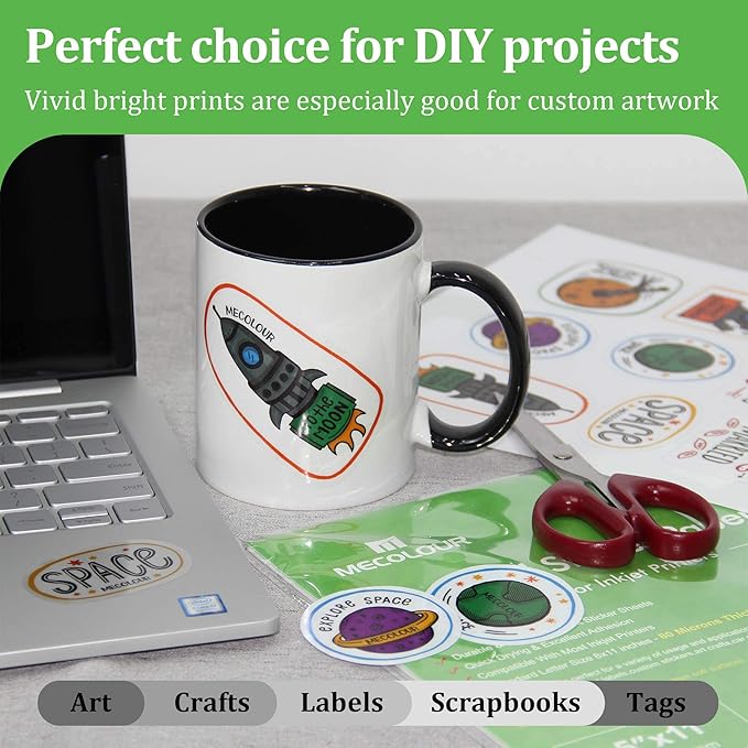 MECOLOUR Clear Sticker Paper Printable Vinyl for Inkjet Printer-100 Sheets Transparent Sticker Paper
