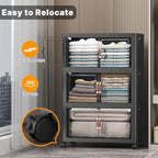 UAMFURI Extra Large Stackable Storage Bins with Lids & Wheels & Door, 336QT-112QT/28GAL*3Pack Foldable Collapsible Closet Organizers, Plastic containers drawers for bedroom Dorm