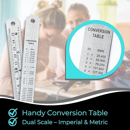 6 Inch Metal Ruler Bulk Set - 10-Pack of Compact 6 Inch / 15cm Stainless Steel Rulers - Precise Edge-Starting Imperial & Metric Measurements - Essential for Classrooms, Workshops, and Offices