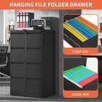 IKIMI 4 Drawer Locking File Cabinet with Wheels,Black Metal Mobile Filing Cabinets,Vertical File Cabinet for Home Office,Rolling Storage Cabinet for A4/Letter/Legal Size File,Assembly Required