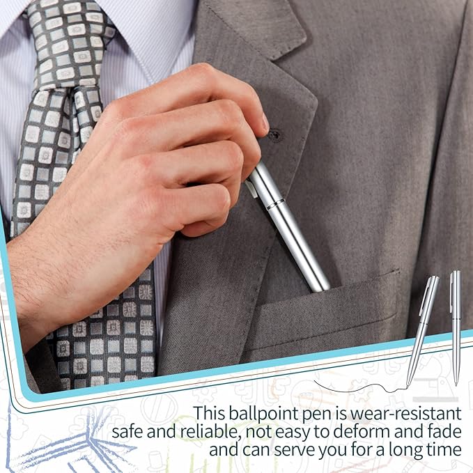 Teling 72 Pcs Small Ballpoint Pen Mini Pens Bulk 4 Inch Short Small Tiny Black Ink Ballpoint Writing Tool for Notebook Pockets Signature Notepads School Office(Silver,Classic Style)