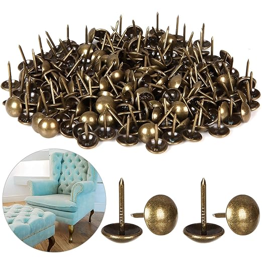 500Pcs Decorative Upholstery Tacks, 7/16” Antique Furniture Nails Pins, Brass Finish Metal Thumb Tack Stud Push Pins for Sofa Chair Bed Headboard, Upholstery Pin Assortment Kit for Furniture Décor