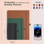 IN-LUXPRO Planner 2026 Daily Weekly and Monthly,6.5"x3.75",12 Months Spiral Bound Calendar Agenda with Self-adhesive Pen Holder,2026 Appointment Book with Vegan Leather Soft Cover,Green