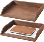 Beeveer 2 Pcs Wooden Letter Trays Wood Letter-Size Desk Organizer Heavy Duty 2 Tier Stackable Supports Paper Tray Desktop Drawer Organizer File Folder Magazine Office Accessories(Dark Wood)