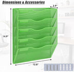 EASEPRES 5 Pocket Mesh Hanging Wall File Organizer, Wall Mounted Mail Paper Document Folder Holder, Clipboard Storage Organization Magazine Rack with Nametag Label for Office Home School, Green