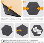 12'' Large Hexagon Cork-Bulletin Boards for Walls, Self-Adhesive Modern Corkboard, Frameless Felt Pinboard, Prayer-Vision Pin Board for Office, Pack of 8 Hex Cork Tiles with 30 Pushpins