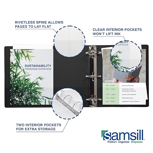 Samsill 0.5 Inch 3 Ring Binder, Made in USA, Economy Round Ring, Clear View Cover, 100 Sheet Capacity - for School, Home, Office - Black, 6 Pack