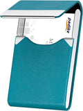 Padike Professional Business Card Holder PU Leather Business Card Case Name Card Holder Slim Metal Pocket Card Holder with Magnetic Shut (Y-Blue green)