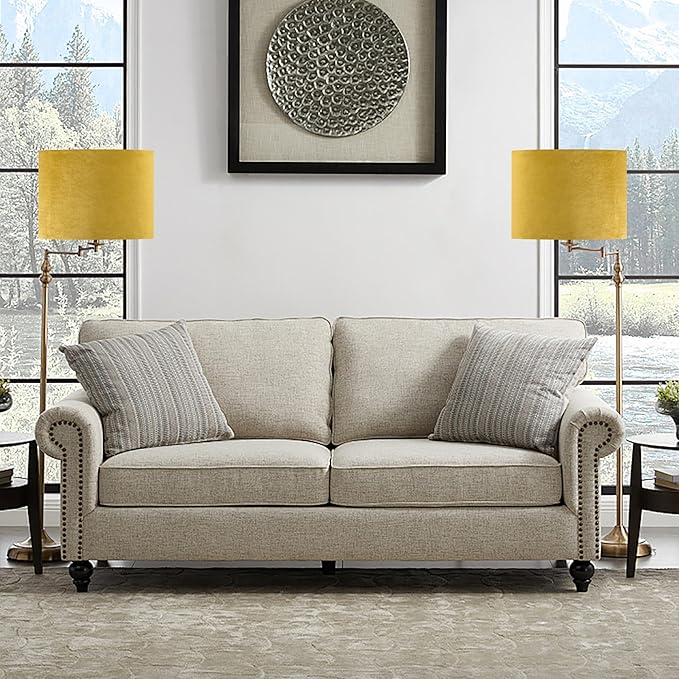 GO&SO Set of 1 Large Drum Yellow Velvet Lamp Shade -16" Top x 16" Bottom x 12" High(Spider) Modern Lamp Shades For Table Lamps & Bedside Lamp Replacement Lampshade, Hand Crafted, Required Assembly