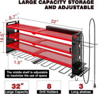 NattyDot Power Tool Organizer Wall Mount with Charging Station,Cordless Tool Organizer 8 Drill Holder, 4 Layer Storage Rack for Garage Organization,Tool Holder with 8 Outlet Power Strip (Red)