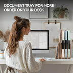 KIRIGEN Wooden Desk Mail Organizer 5 Slots File Paper Holder Desktop Wood Document Letter Holder Organizer for Home Office Dark Brown (5KWJJ-DBR)