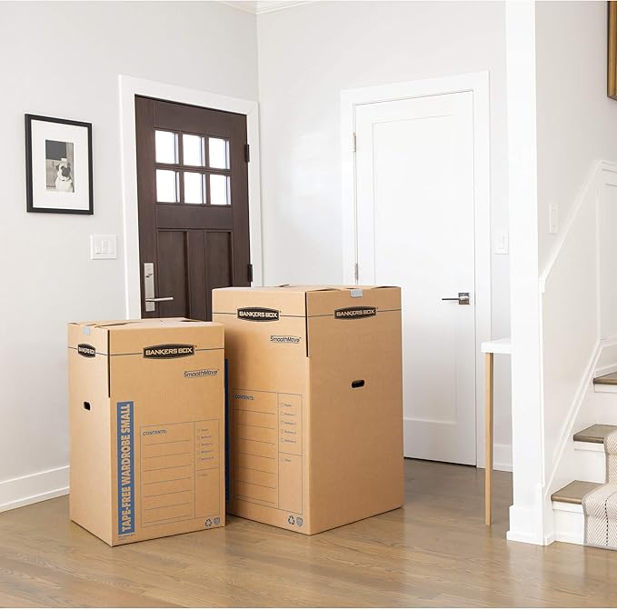 Bankers Box Tall Wardrobe Box 3 Pack, Tape-Free Design, 24" x 24"x 40"(7710501)