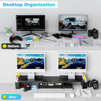 Spacrea Metal Desk Organizers and Accessories, Dual Monitor Stand Riser with Drawer and 2 Pen Holders, Desk Accessories & Workspace Desktop Organizers for Office Supplies (Black)