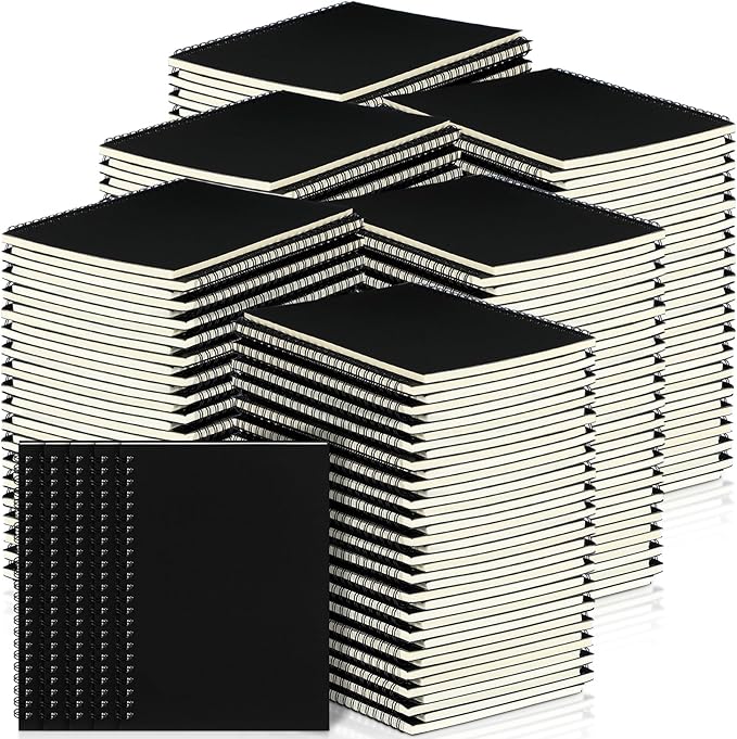 Yahenda 200 Pcs Spiral Notebook Bulk A5 Journal Lined 8.3'' x 5.5'' Writing Composition Paper Small Notepad Subject Notebook for Students Office Business Back to School Supplies (Black)