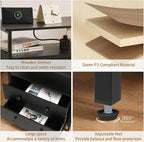 Edbuosy 27 inch Wide Night Stand with Charging Station, Bedside Table with Open Shelf, 2 Drawers Small Wood Dresser, Modern Wood Nightstand for Bedroom/Living Room (Black)