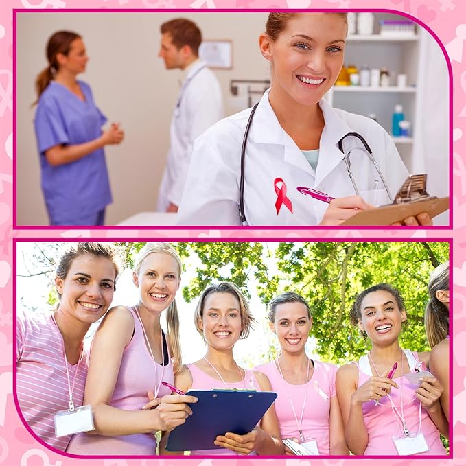 Lincia 100 Pcs Breast Cancer Awareness Ballpoint Pens Bulk Retractable Medium Point Pens with Black Ink Inspiration Thank You Gifts for Teacher, Back to School, Christmas