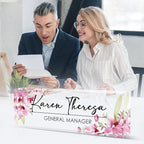 Custom Office Name Plate, Personalized Gifts for Women & Employees, Office Desk Accessory (Pink Orchid)