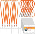 Marspark 100 Sets Clear Name Tags with Lanyard, Lanyards for ID Badges Reusable Strap with ID Holder Plastic Name Badges for Adults Business School Church Conference (Orange)