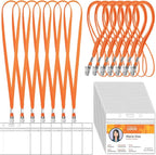 Marspark 100 Sets Clear Name Tags with Lanyard, Lanyards for ID Badges Reusable Strap with ID Holder Plastic Name Badges for Adults Business School Church Conference (Orange)