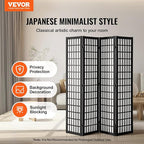 VEVOR Room Divider, 4 Panel Japanese Room Divider, Wood Folding Privacy Screen Indoor, Partition Dividers Portable Decoration Screens, for Room Separation Home Office Restaurant & Bedroom(Black)