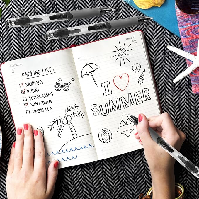 Innertone Black Gel Pens,12 Pcs Retractable Fine Point 0.7mm with 4 Refills,Black Pen，Featuring Smooth Writing and Quick-Drying Ink, Suitable for Women, Men, Journaling, School, and Office Use