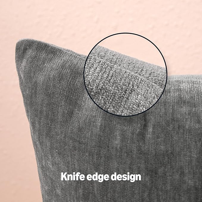 Amazon Basics Chenille Throw Pillow Covers, Home Decor Lumbar Cushion Cover for Bedroom Living Room Couch Bed, 12" W × 20" L, Dark Gray