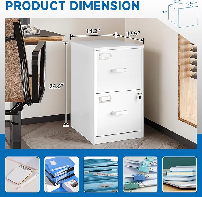 2 Drawer File Cabinet with Lock Vertical Filing Storage Office Home Steel Vertical File Cabinets for Letter Size File Cabinet Locked,Assembly Required