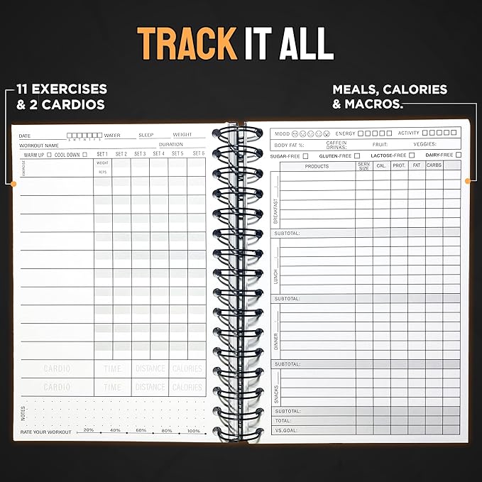 Nextnoid Hardcover Fitness & Food Journal - Nutrition & Workout Planner for Men & Women - A5 Sturdy Workout Log Book to Track Diet, Gym & Home Workouts - Dark Green