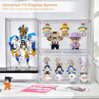 Freebat Clear Acrylic Display Case for Collectibles - 3-Tier Adjustable Figure Display with Magnetic Door & Removable Shelves,Stackable Dispaly Box for Figures - 2 Pack