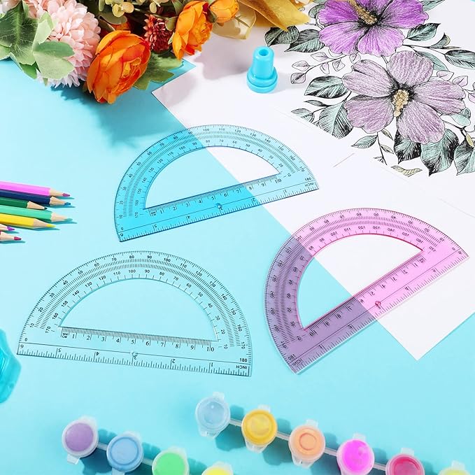 Zonon 3 Pack 6 Inch Plastic Protractor Christian Charity Donation 180 Degrees Pink Blue Clear Protractors for Classroom School Math Teacher Student Office Supplies Christmas Operation Gifts