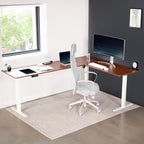 VIVO Electric Corner 84 x 63 inch L-Shaped Standing Desk, Memory Height Adjustment, Dark Walnut Top White Frame, DESK-E3CTWD-84
