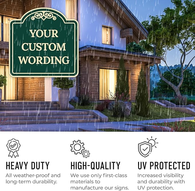 Custom Decorative Sign, Personalized Metal Sign for Business, Driveway, Home, Airbnb, Office Door Plaque,Green Background Sign, 8x8 Inches, ACM, Fade Resistant, Made in USA by Sigo Signs