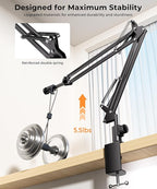 UBeesize Overhead Camera Mount with 360° Adjustable Arm & Phone Holder for TikTok Live Streaming Photography Studio Content Creation, Desk Mount for DSLR Cameras/Webcam/iPhone/Ring Light/Microphone