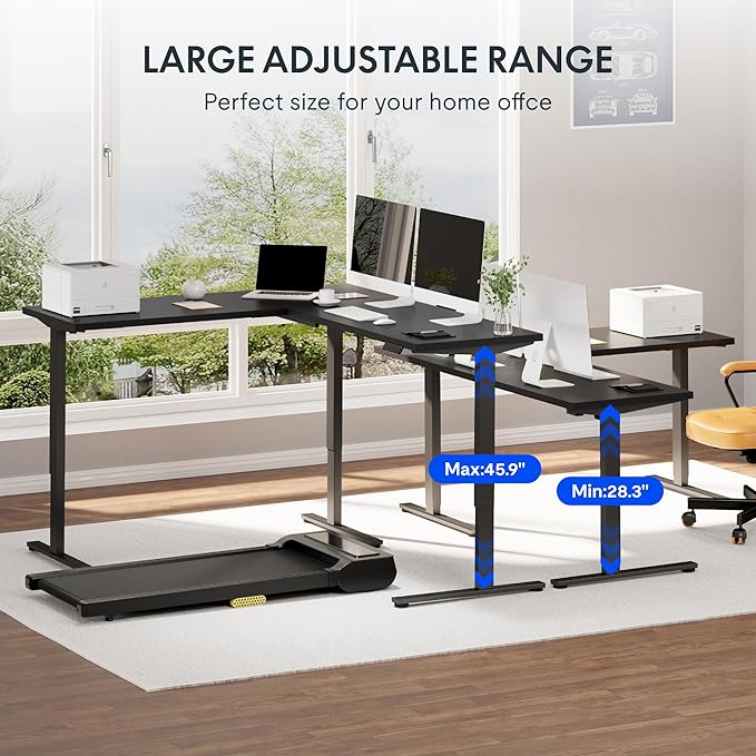FLEXISPOT L Shaped Standing Desk, 63 x 47 Inch Electric Height Adjustable Corner Desk, Sit Stand Computer Workstation, Preset Controller, Home Office, Black Frame with Black Top