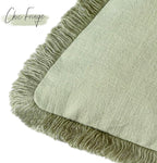 Foindtower Set of 2 Decorative Linen Fringe Throw Pillow Covers Boho Farmhouse Cushion Cover with Tassels Soft Accent Pillowcase for Couch Sofa Bed Living Room Home Decor,18×18 Inch,Light Sage Green