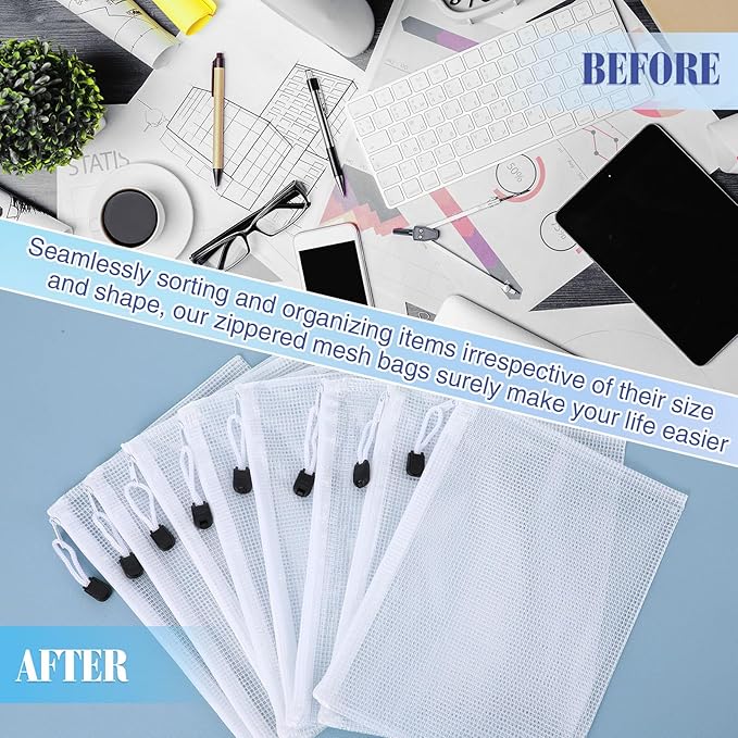 Jetec 32 Pcs Mesh Zipper Bags Toy Storage Bikini Organizer Bag Bolsas Para Guardar Trajes De Baño Waterproof Zipper Reusable Pouch Puzzle Multipurpose for Storage Office(White,9 x 7 Inch)