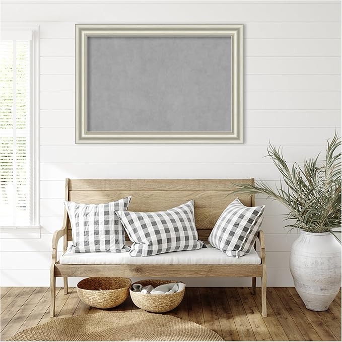 Amanti Art Silver Framed Magnetic Board 30x42 Large Vision Board for use with Magnets, 100% Metal Sheet to Display Items as Office Decor or for Home Organization in mudroom, Kitchen or Kids Room