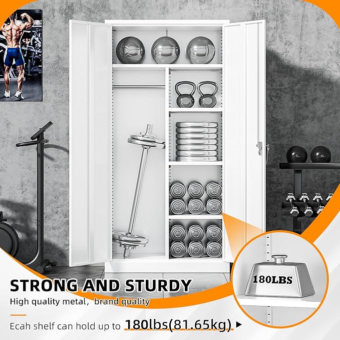 INTERGREAT Metal Storage Cabinet with Lock,White Armoire Wardrobe Closet with Lockable Doors,72" H Storage Closet Cabinets for Home,School,Office,Bedroom