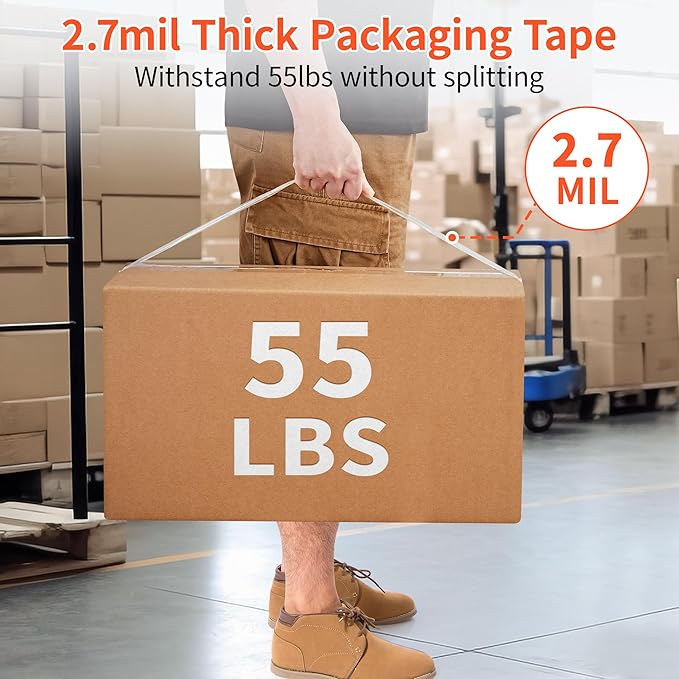 JARLINK 6 Rolls Clear Packing Tape with Dispenser, Heavy Duty Packaging Tape Refills for Shipping Packaging Mailing, 2.7mil Thick, 1.88 inches Wide, 55 Yards Per Roll, 330 Total Yards